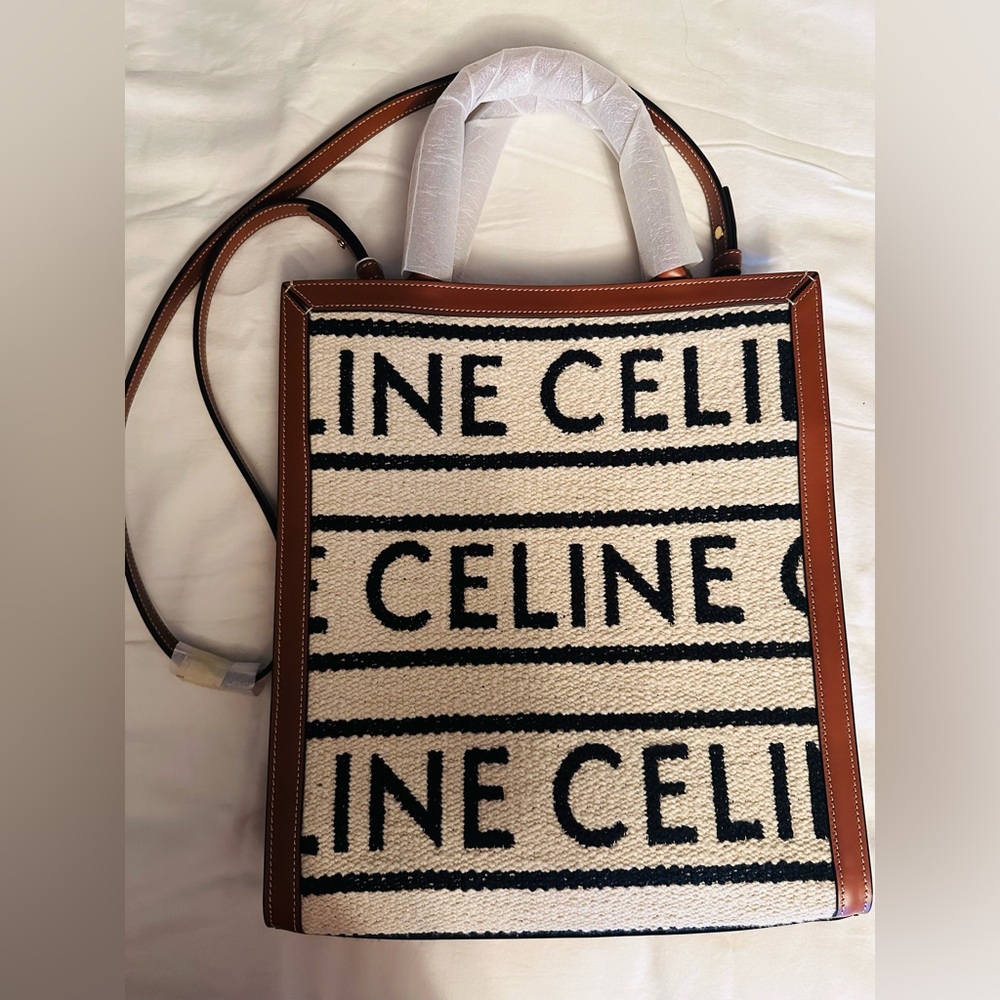 Celine Black and Cream Logo Tote